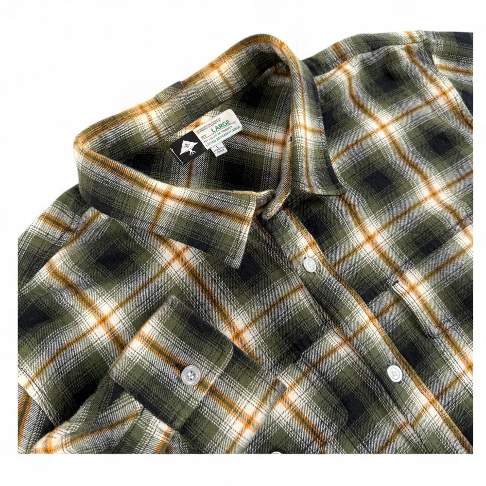 LRG‎ Lifted Research Group Shirt Mens L Green Plaid Flannel Buttoned Long Sleeve